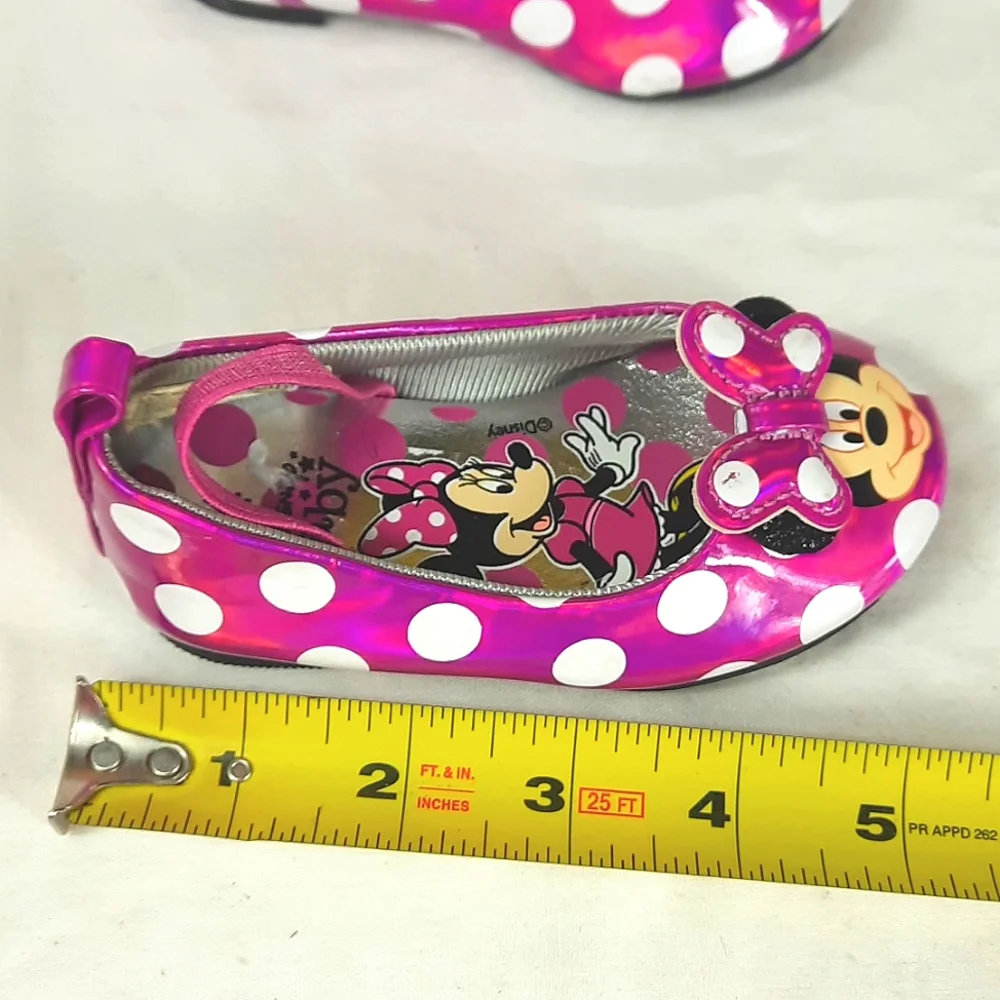 Disney Baby Minnie Mouse Shoes Toddler Size 4 Pink White Polka Dot Metallic